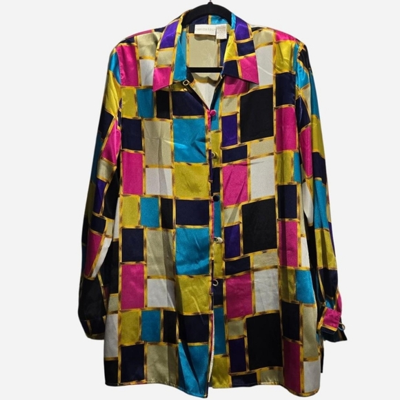 Colorful Geometric Women's Blouse - Picture 1 of 10